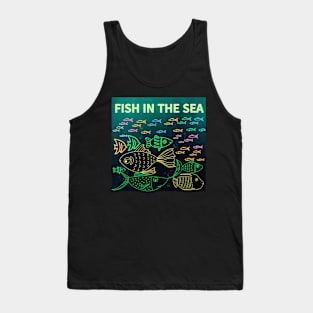 under the sea,blue sea,sea creatures,Turtle, puffer fish, starfish, shrimp, shark, tropical fish, sea horse, seaweed, sardines, squid, crabs, clams Tank Top